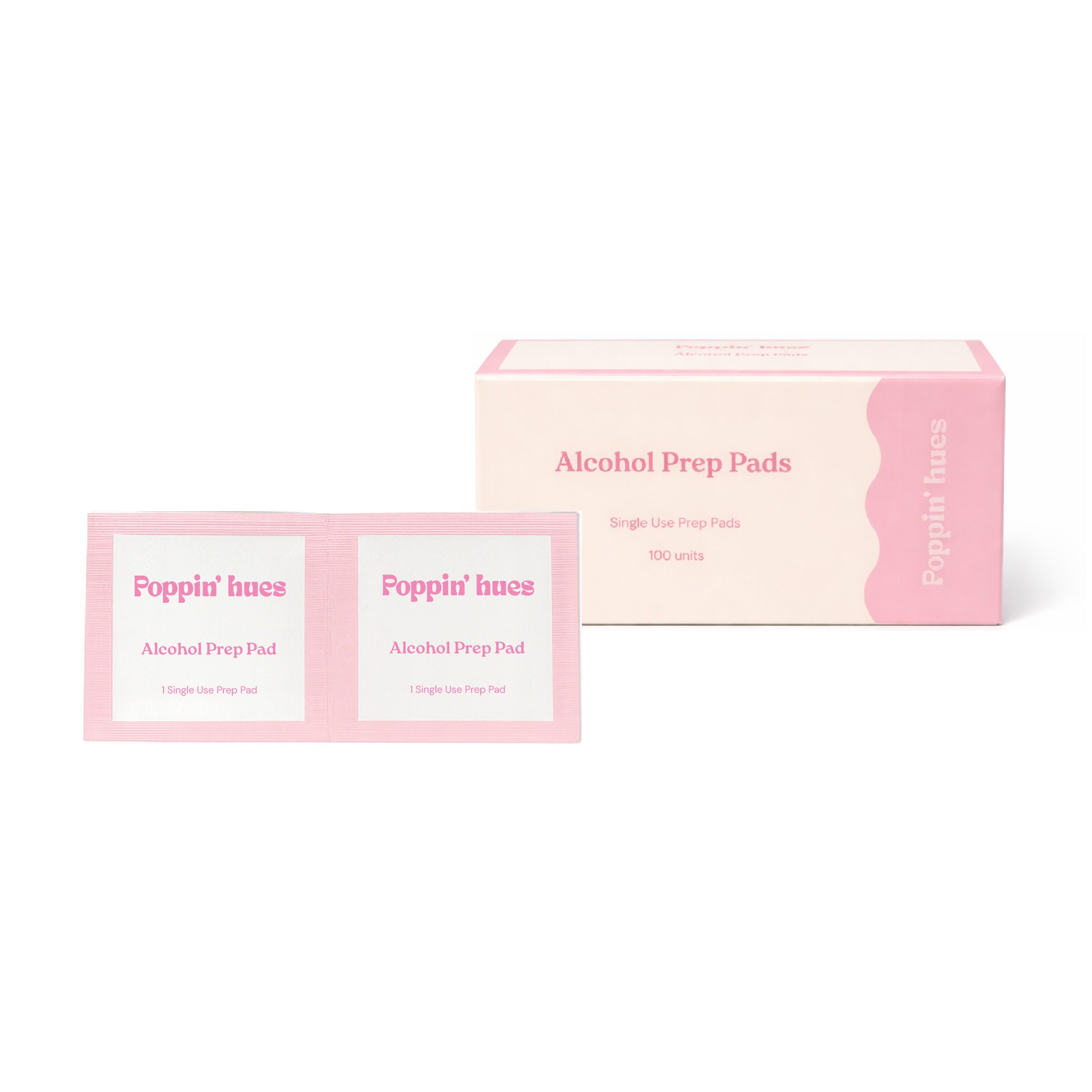 Box of Poppin' luvs Alcohol Prep Pads on a white background