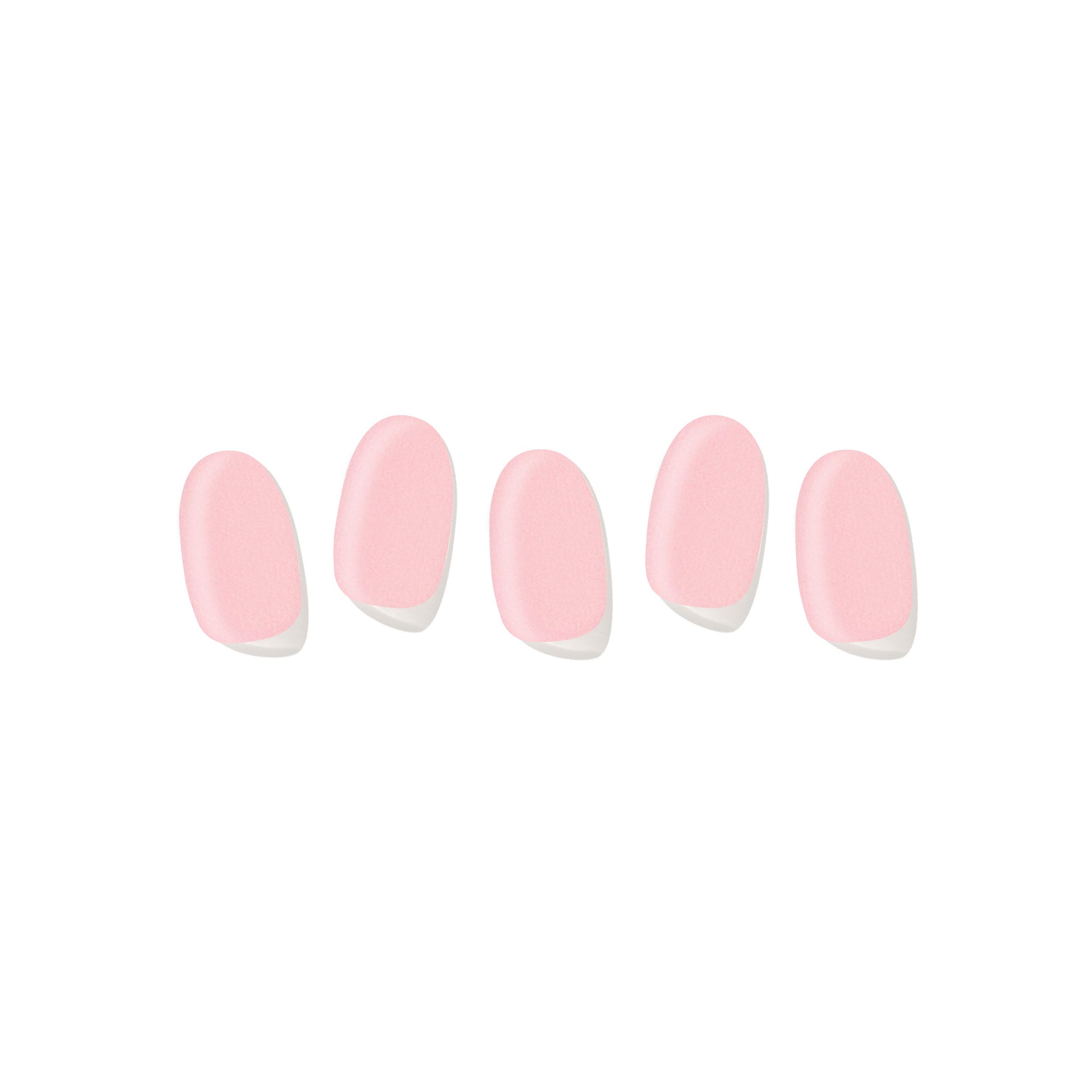 Five semi-cured gel nail strips displayed on a white background, featuring a baby pink color.