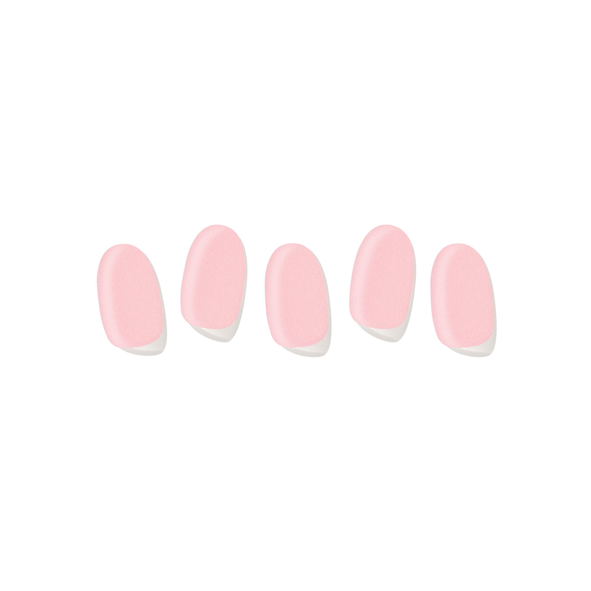 Five semi-cured gel nail strips displayed on a white background, featuring a baby pink color.