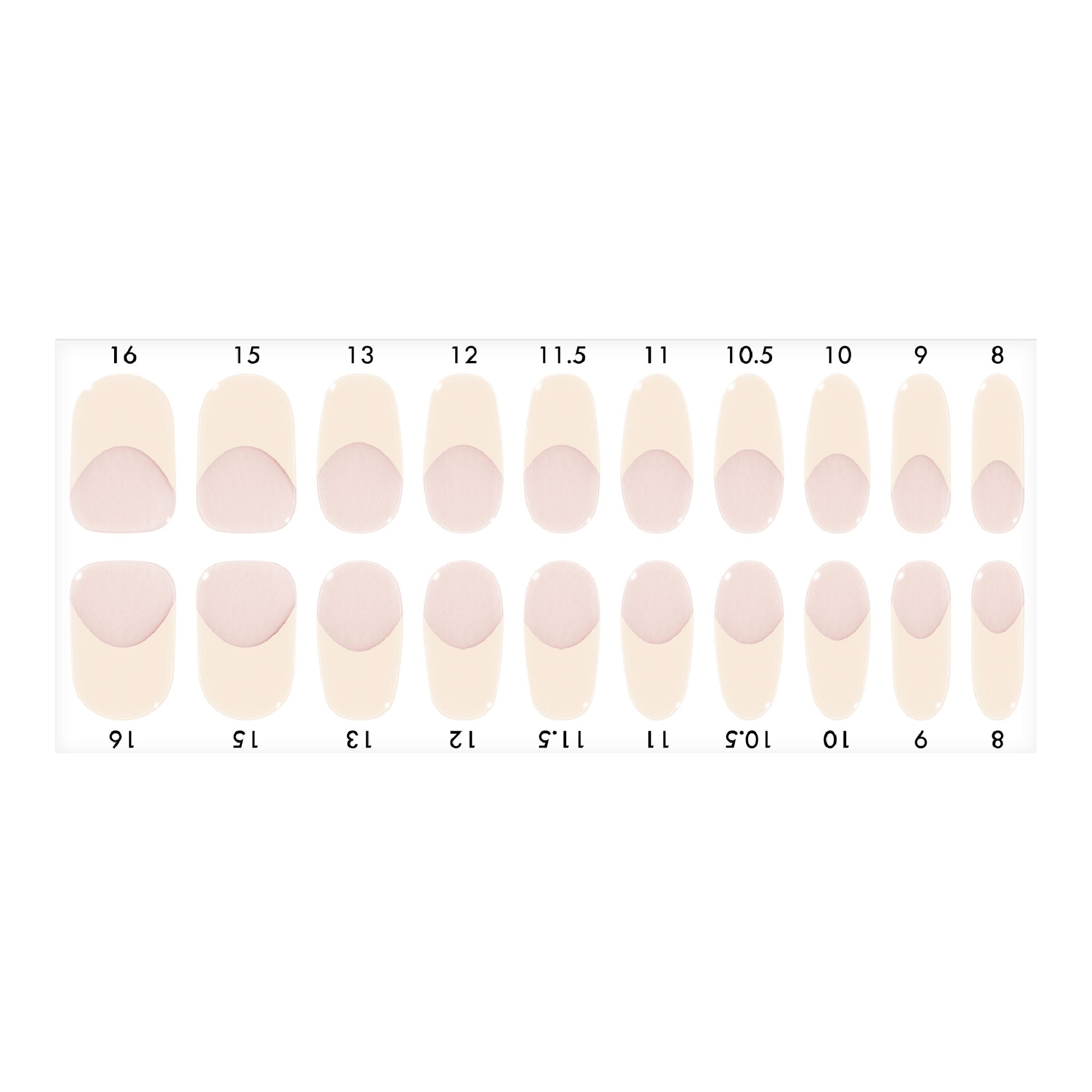 Standard size off-white French tips nail strips sheet on a white background